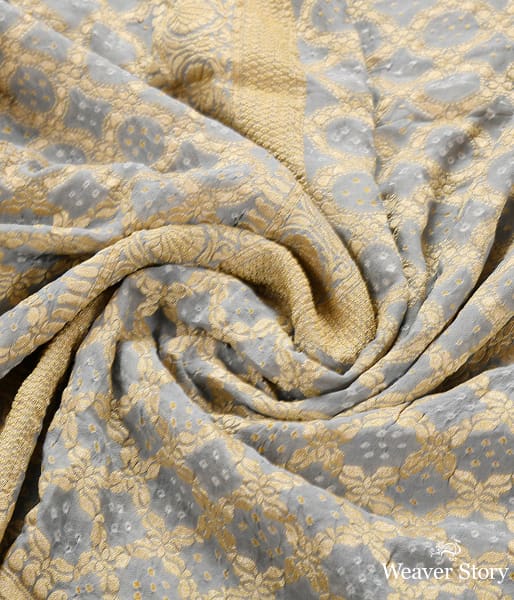 Handwoven Grey Banarasi Bandhej Dupatta