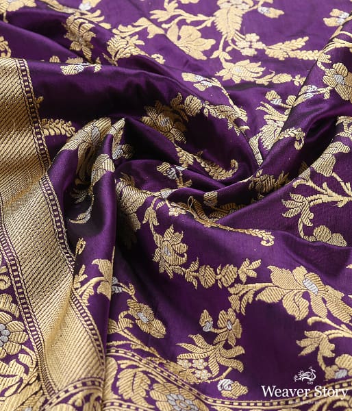 Handwoven Purple Kadhwa Jangla Dupatta with Pink Selvedge