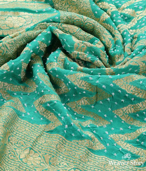 Handwoven Aqua Green Banarasi Bandhej Dupatta
