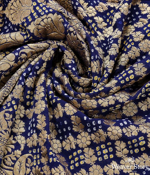 Handwoven Blue Banarasi Bandhej Dupatta