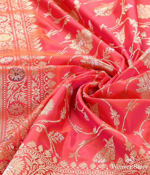 Handwoven Pink and Orange Kadhwa Jangla Dupatta with Sona Rupa Zari