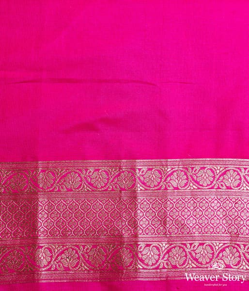 Handwoven Light Green Phulkari Pattern Saree with Pink Border