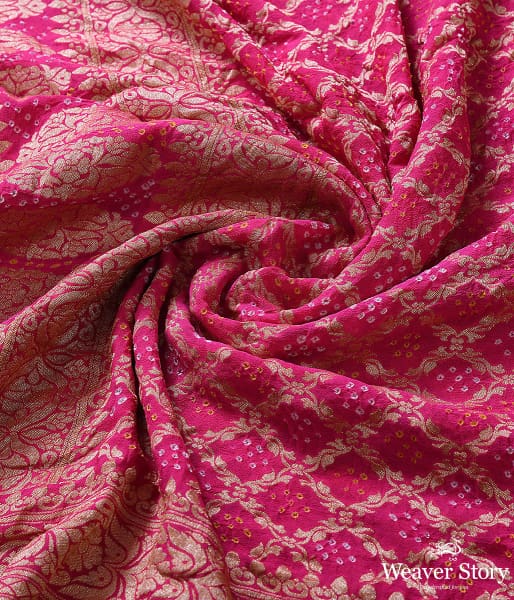 Handwoven Pink Banarasi Bandhej Dupatta