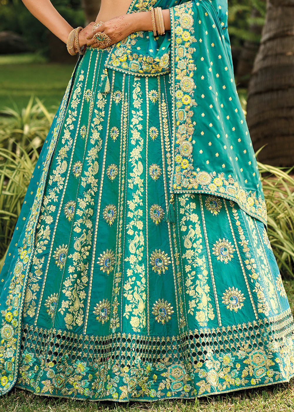 Iris Blue Banarasi Silk Lehenga Choli with Embroidery,Sequence & Weaving work