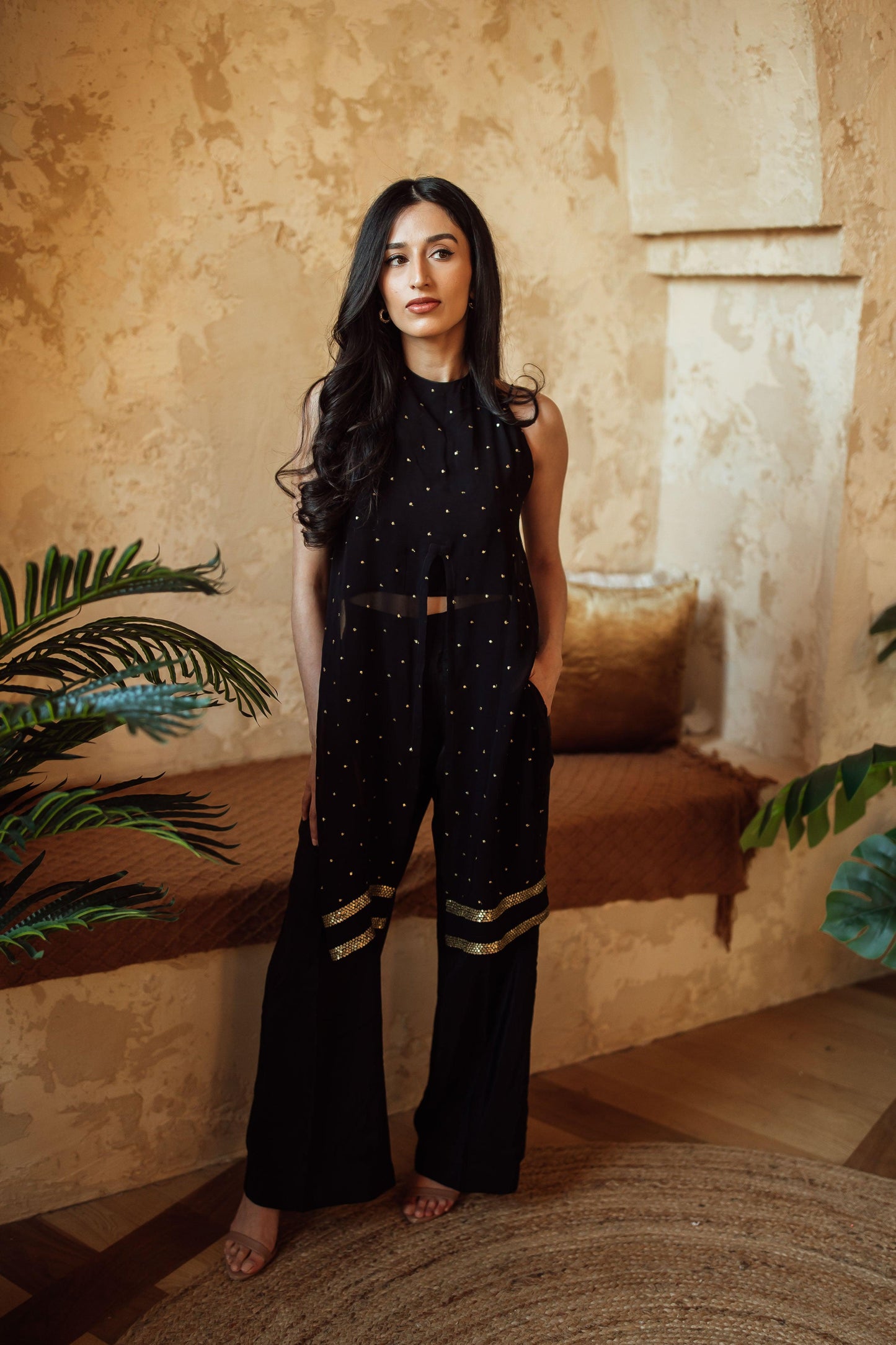 Nami Black and Gold Sleeveless Pant Set