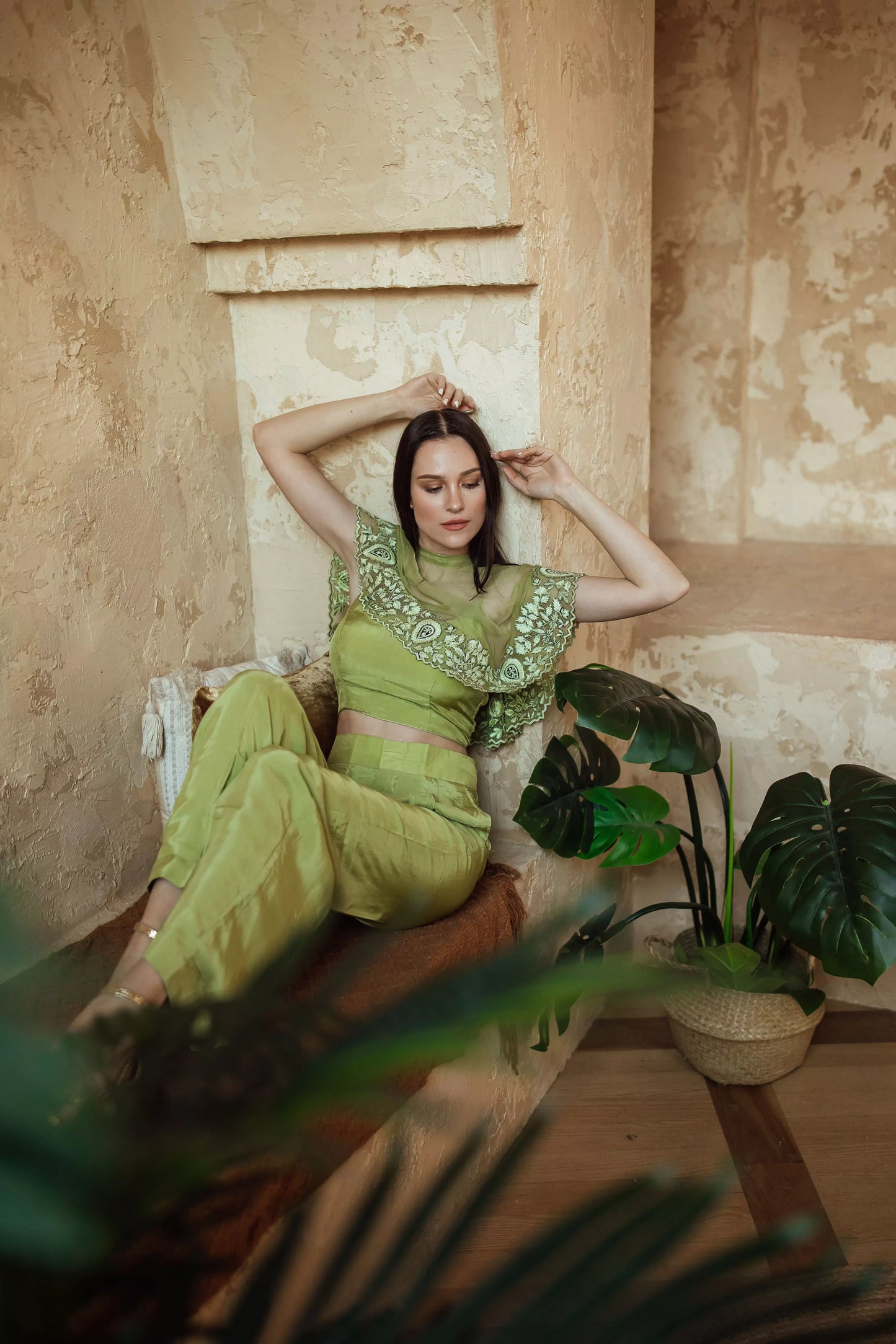 BLR1021 Mable Green Silk Chiffon Top