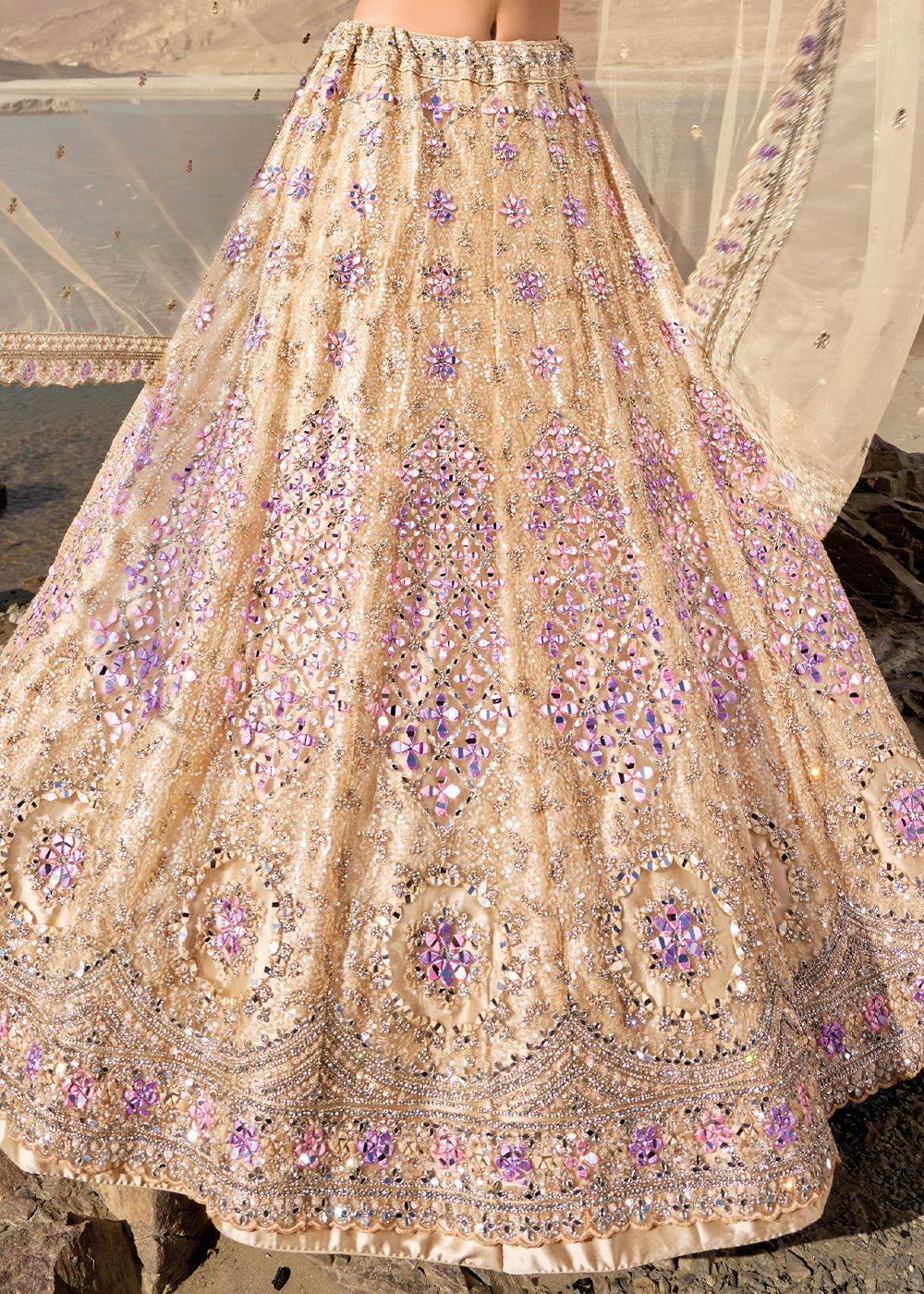 Cosmic Yellow Net lehenga Choli with Mirror,Zarkan & Cutwork
