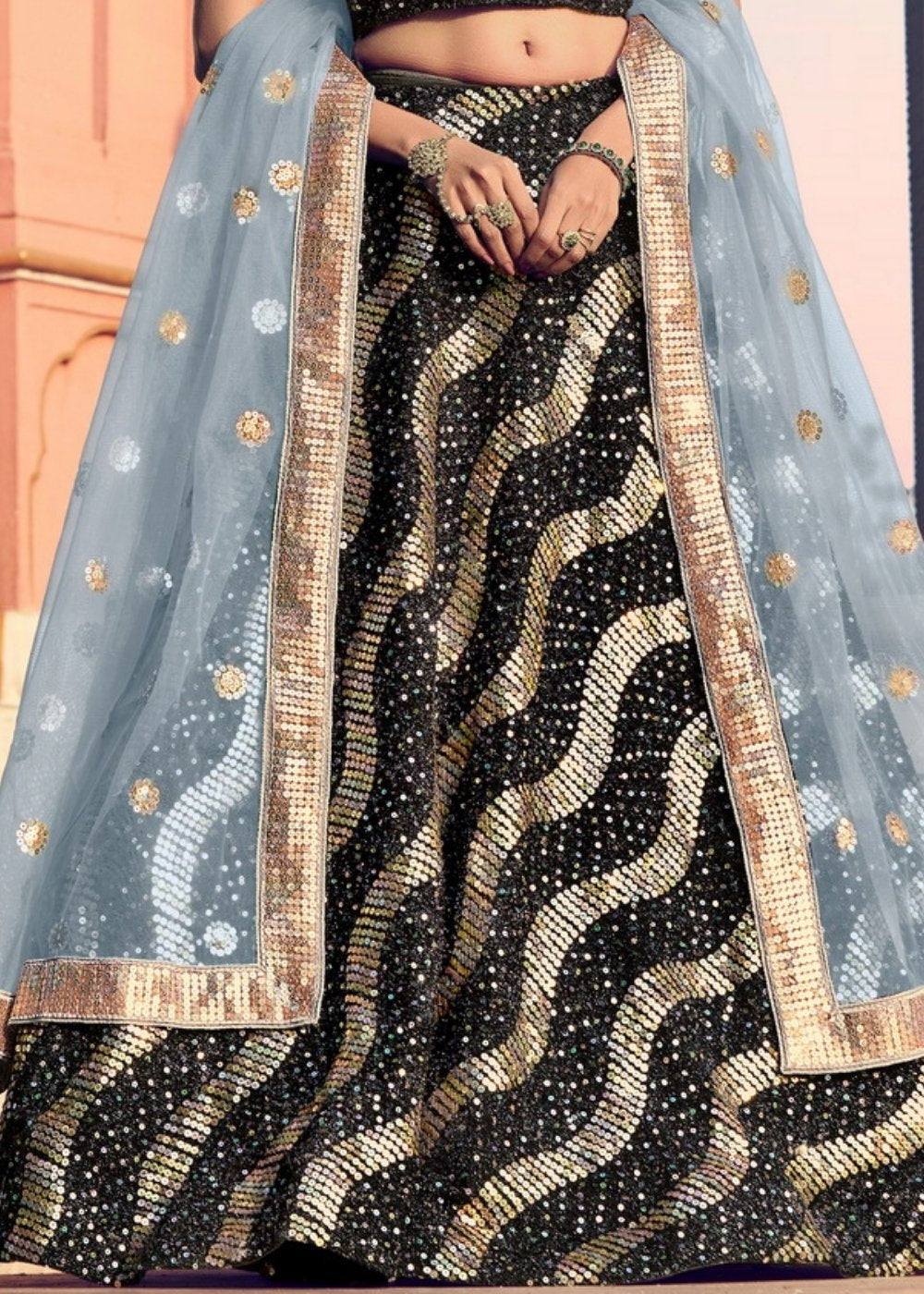 Black & Grey Designer Lehenga Choli with Sequins work