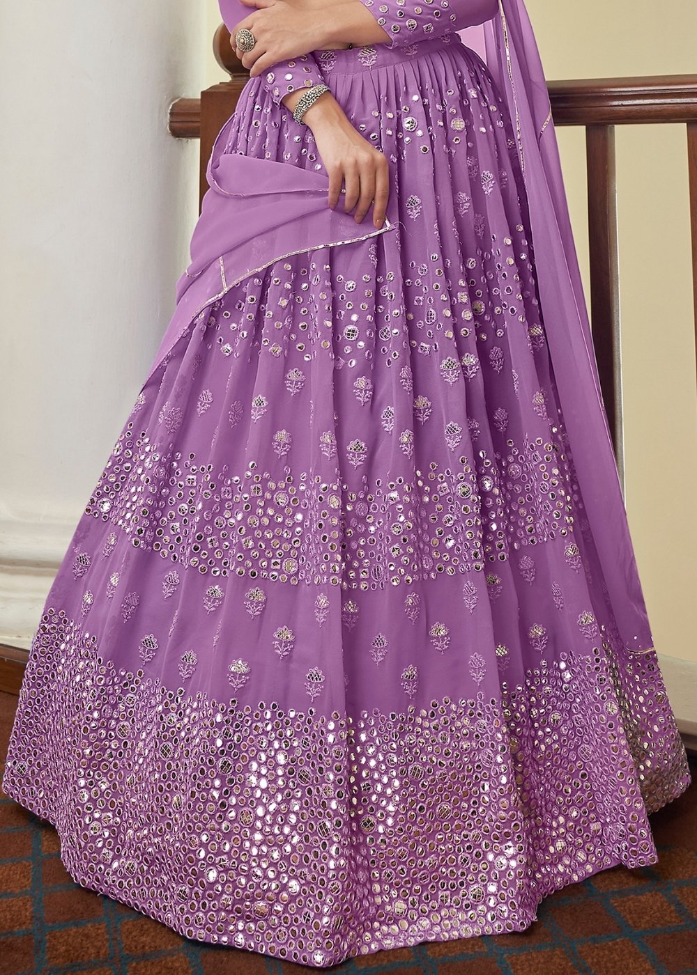 Iris Purple Georgette Lehenga Choli with Resham,Mirror & Gota work