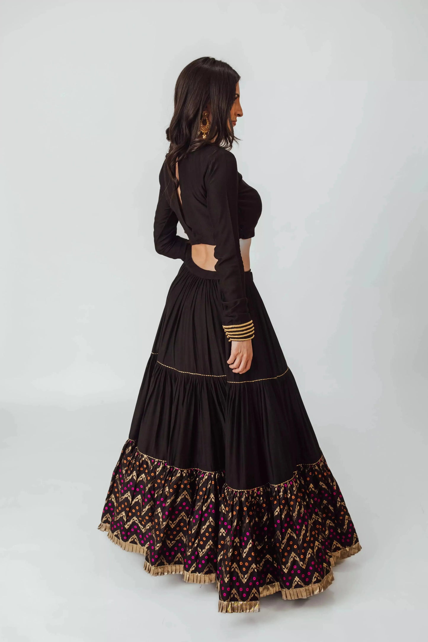 Antonia Black Tiered Lehenga Choli Set