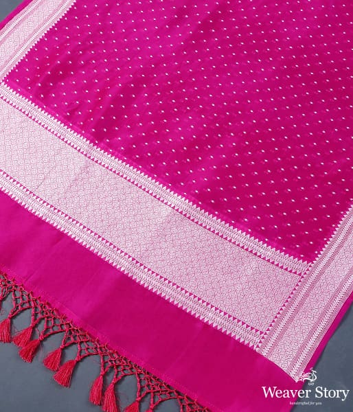 Handwoven Bnaarsi organza dupatta in hot pink with silver zari weave