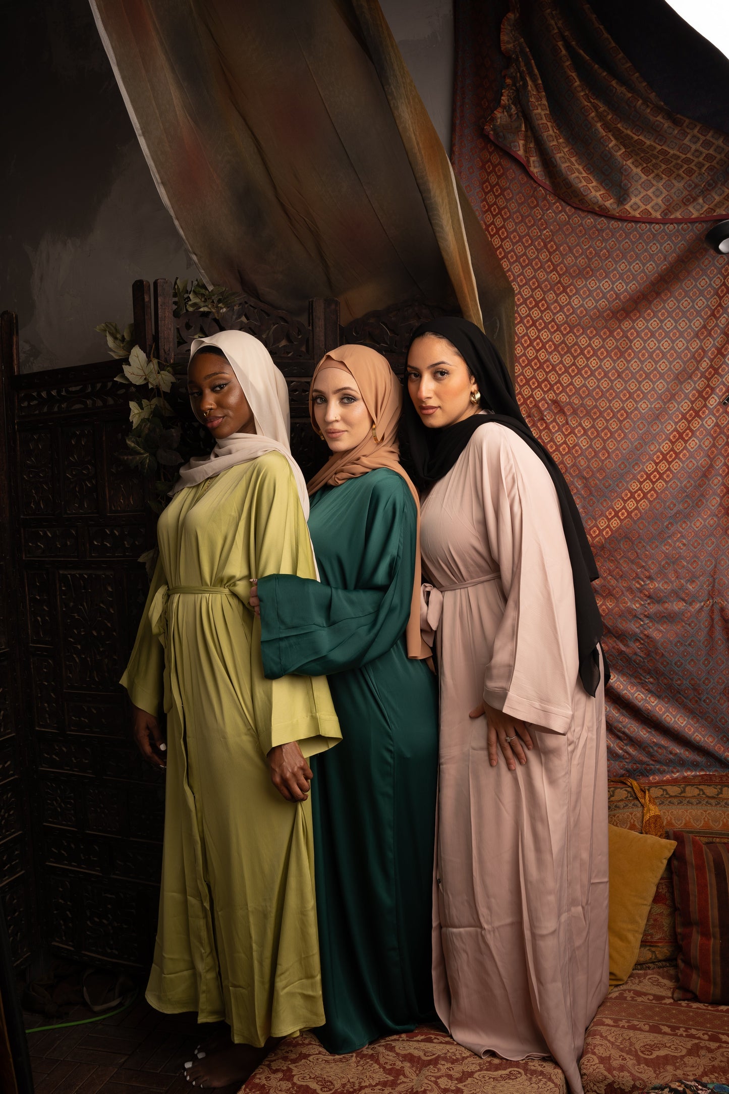Dark Green Sleeveless Dress and Open Abaya Set