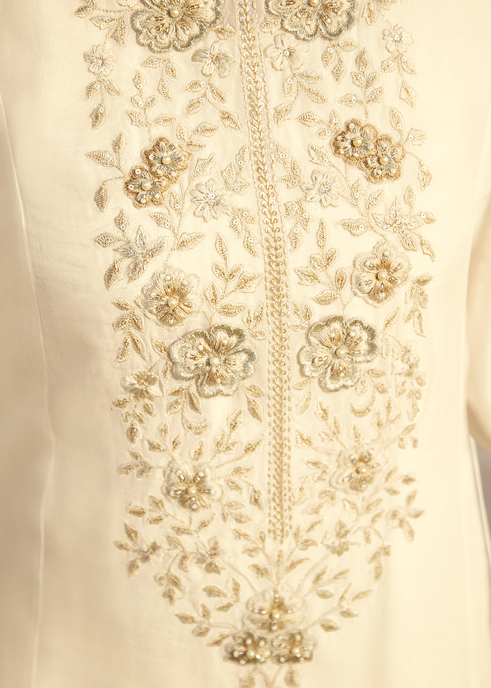 Pearl White Organza Salwar Suit with Floral Embroidered Work