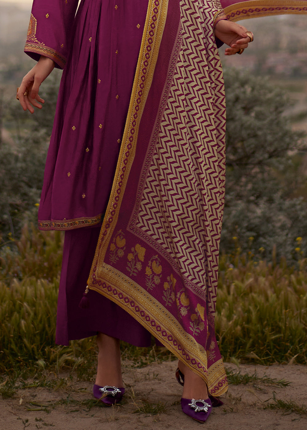 Lollipop Purple Silk Meenakari Woven Salwar Suit
