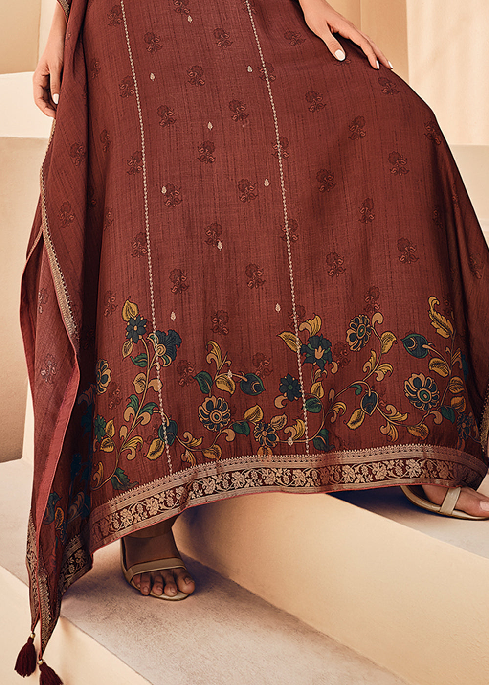 Sienna Brown Digitally Floral Printed Viscose Kaftan Set