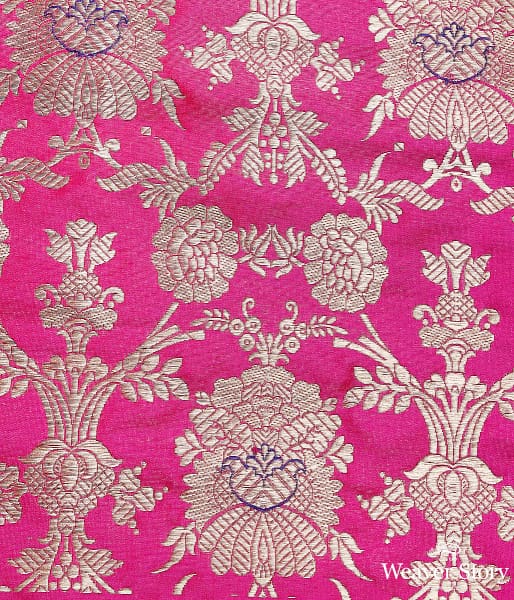 Handwoven Banarasi kadhwa jangla fabric in pink