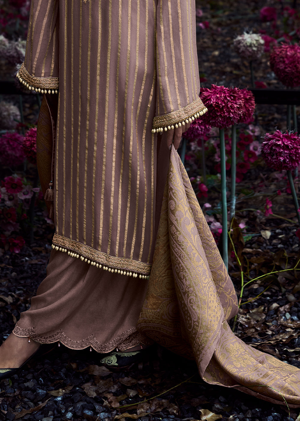 Opera Mauve Purple Gerogette Embroidered Salwar Suit with Banarasi Woven Tissue Dupatta