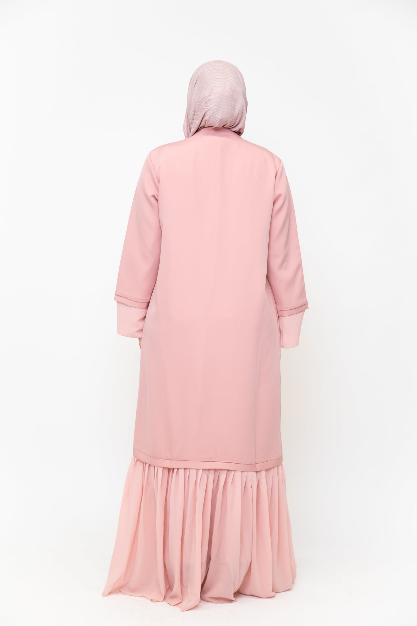 Pink Ruffle Open Front Abaya-CLEARANCE