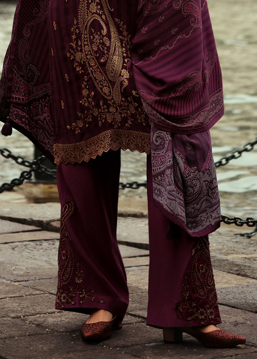 Mulberry Purple Digitally Printed Silk Salwar Suit with Embroidery Work