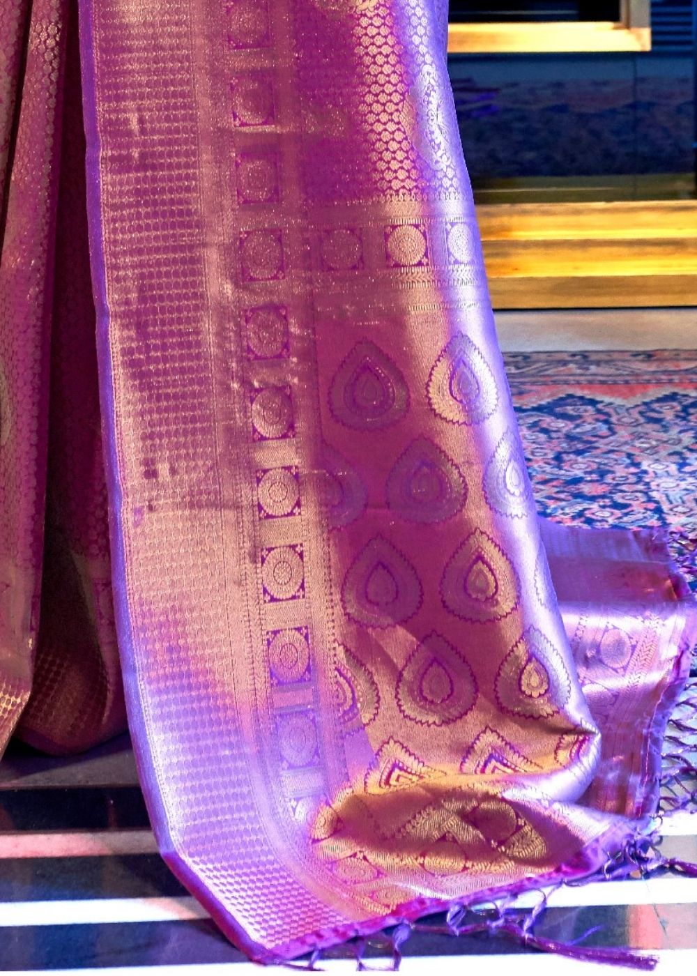 Golden Purple Kanjivaram Soft Woven Silk Saree : Top Pick