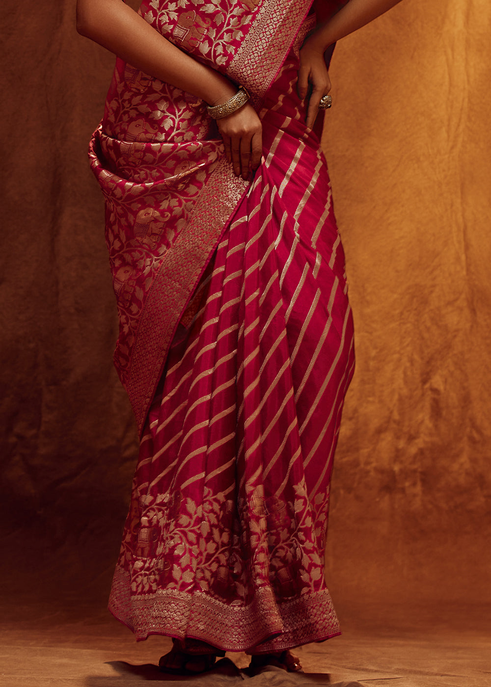 Crimson Red Woven Viscose Silk Saree