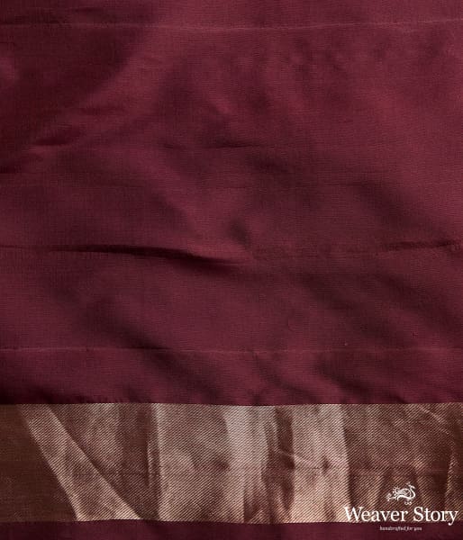 Chocolate brown kimkhab saree woven with bronze zari and mynah motifs