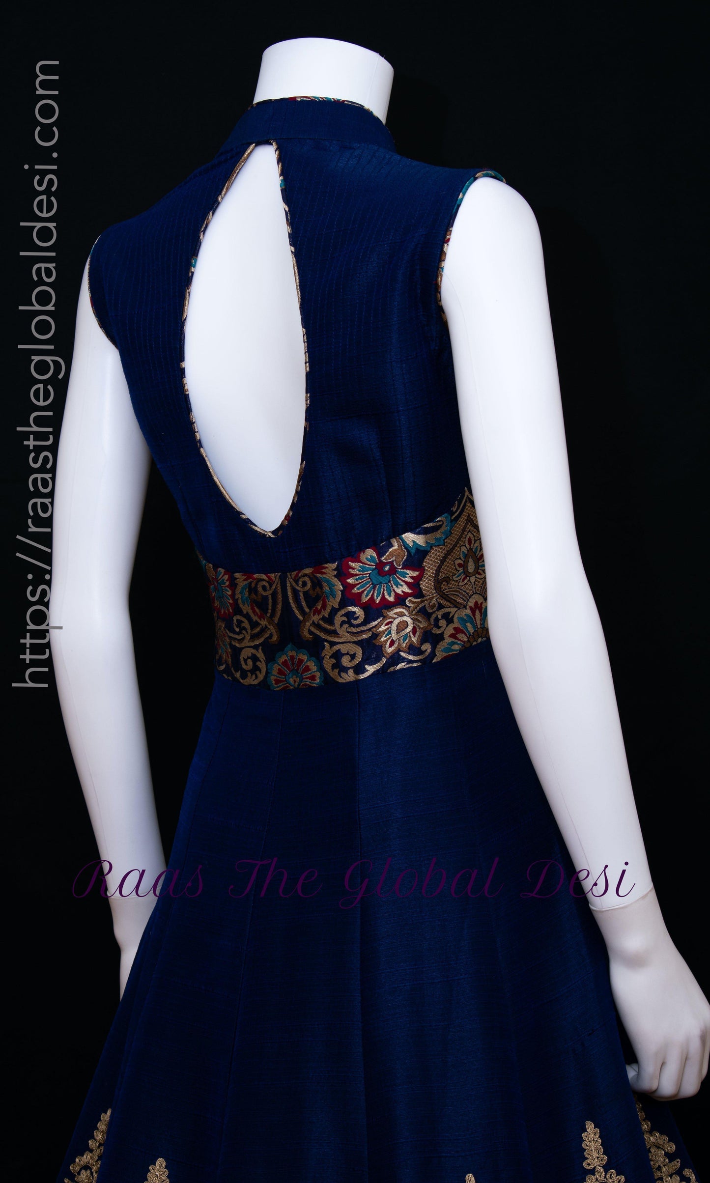 Viviette Blue Gown with Golden Embroidery
