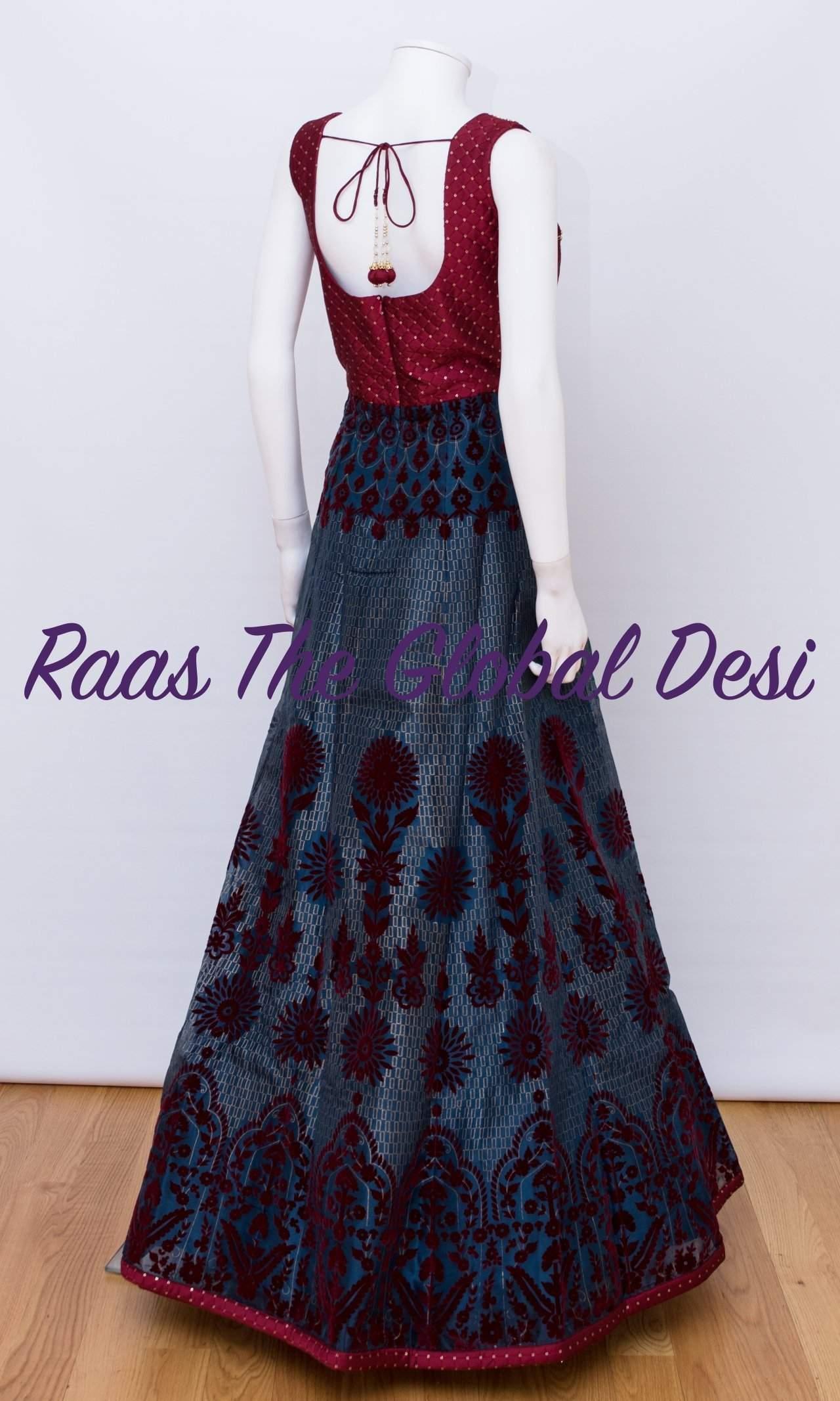 Cassiane Red & Blue Gown with Sequins Embroidery