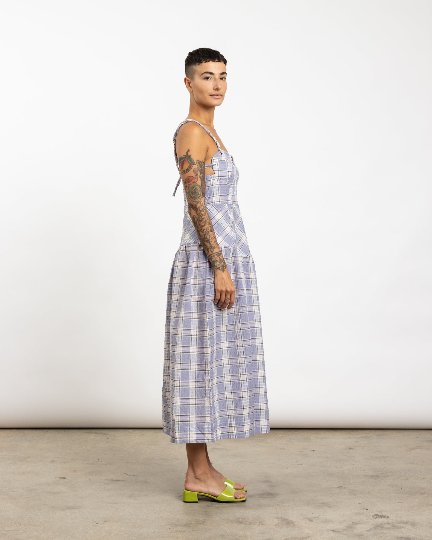 Seersucker Midi Dress in Check Persian Violet