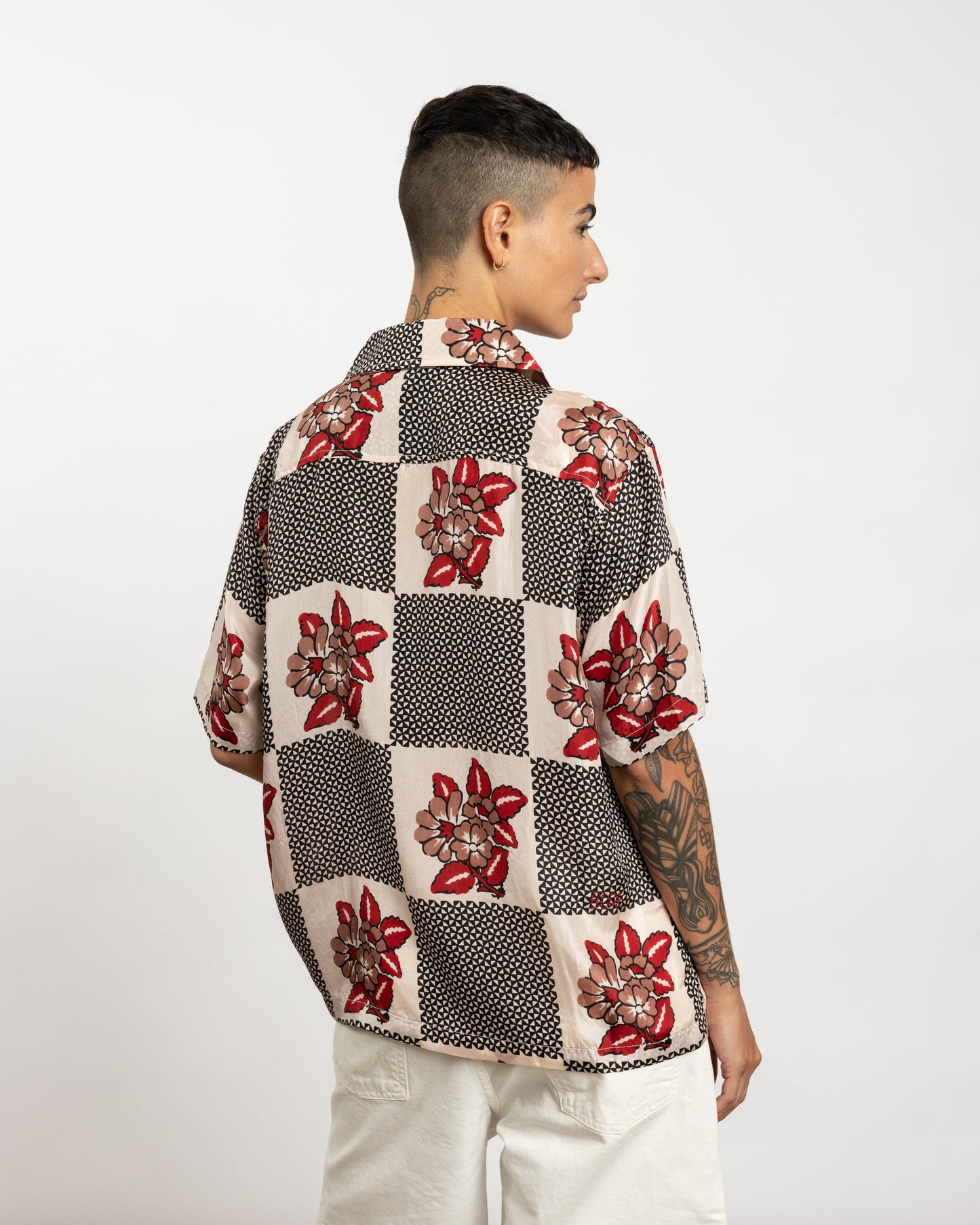 Checker Bloom Short Sleeve Shirt in Blue