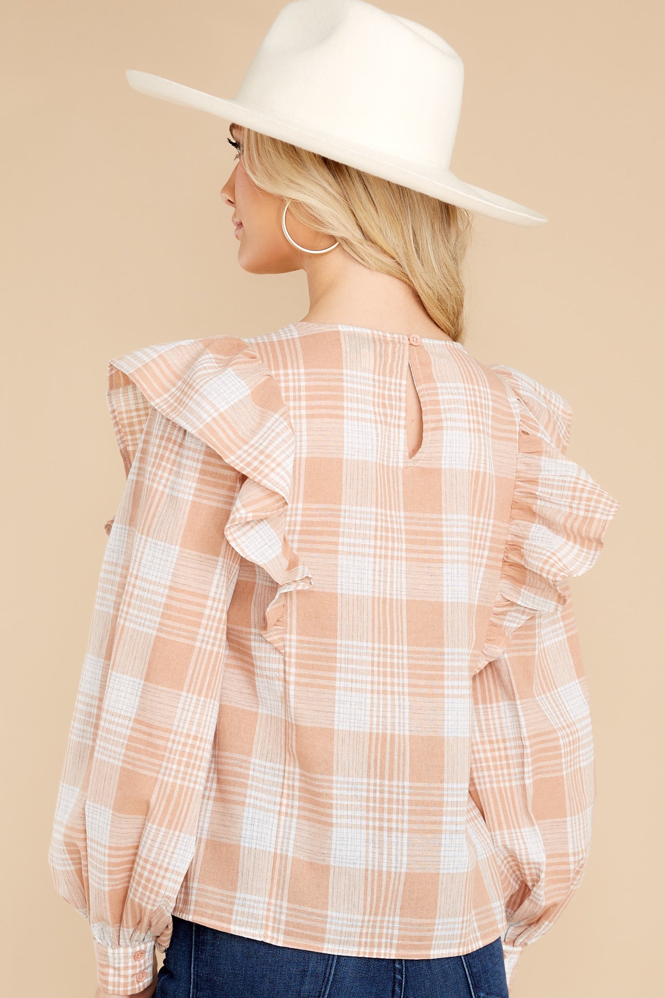 I'll Always Be Here Peach Plaid Top