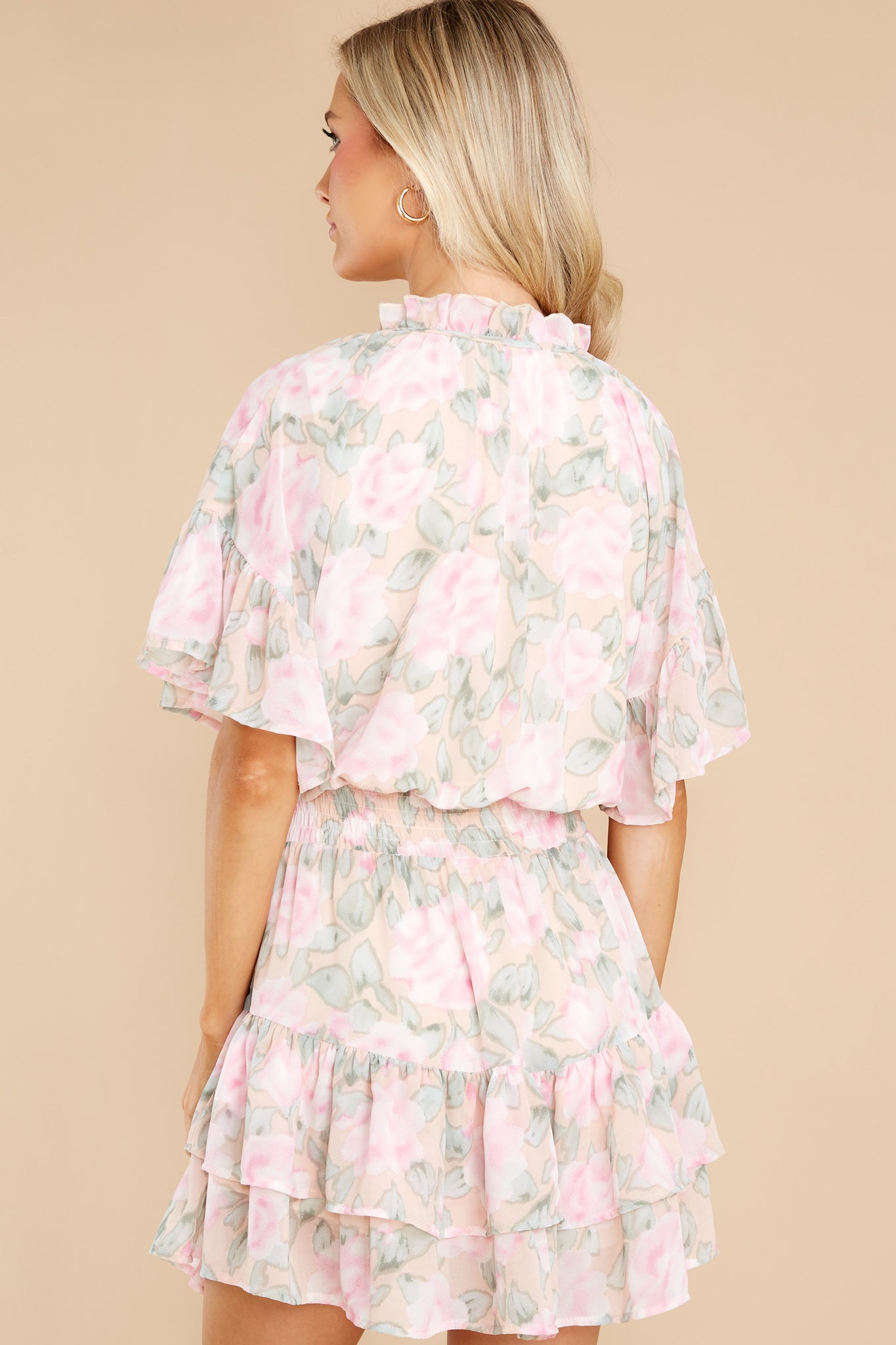 Delighted Feeling Peach Floral Print Dress