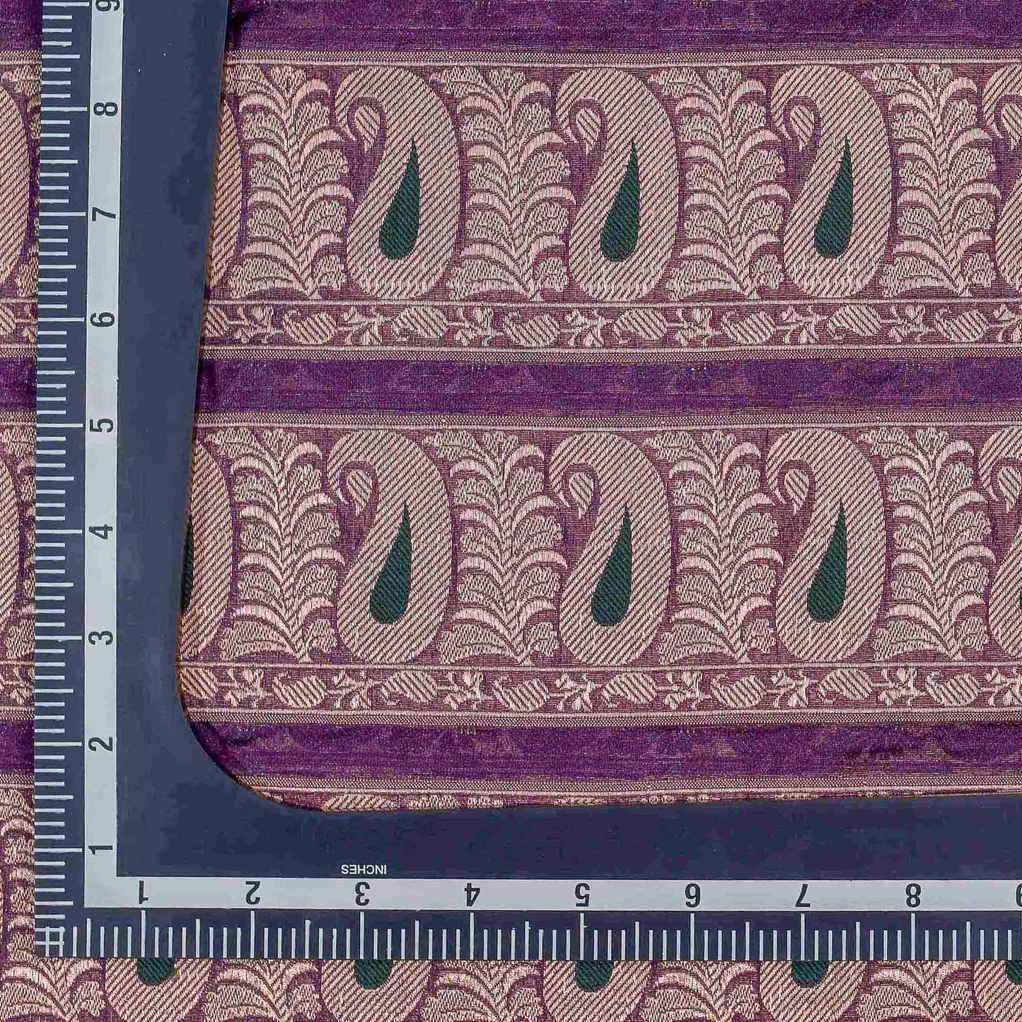Purple Paisely Pattern Woven Zari Banarasi Fabric