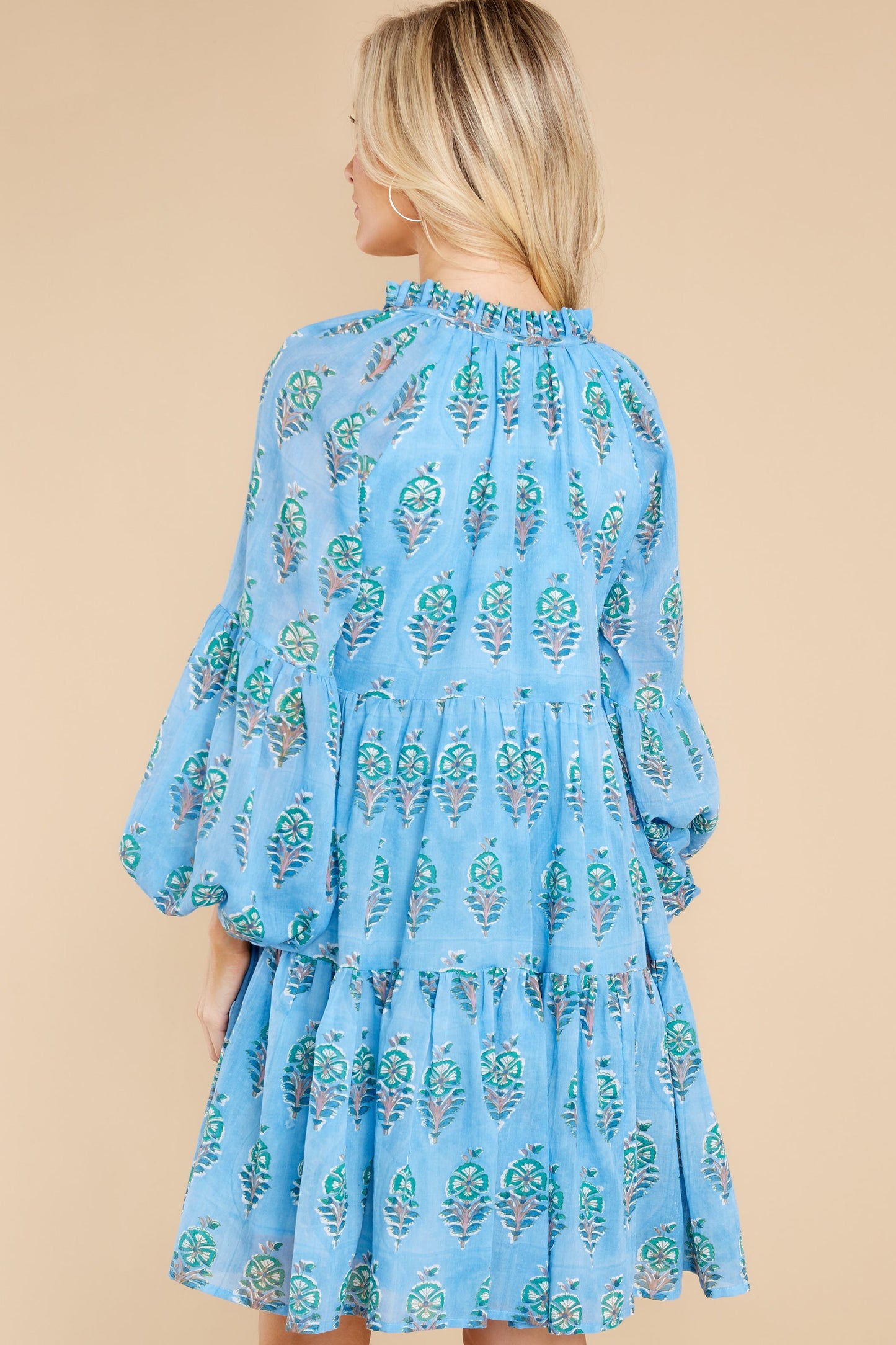 Clover Blue Balloon Sleeve Short Dress