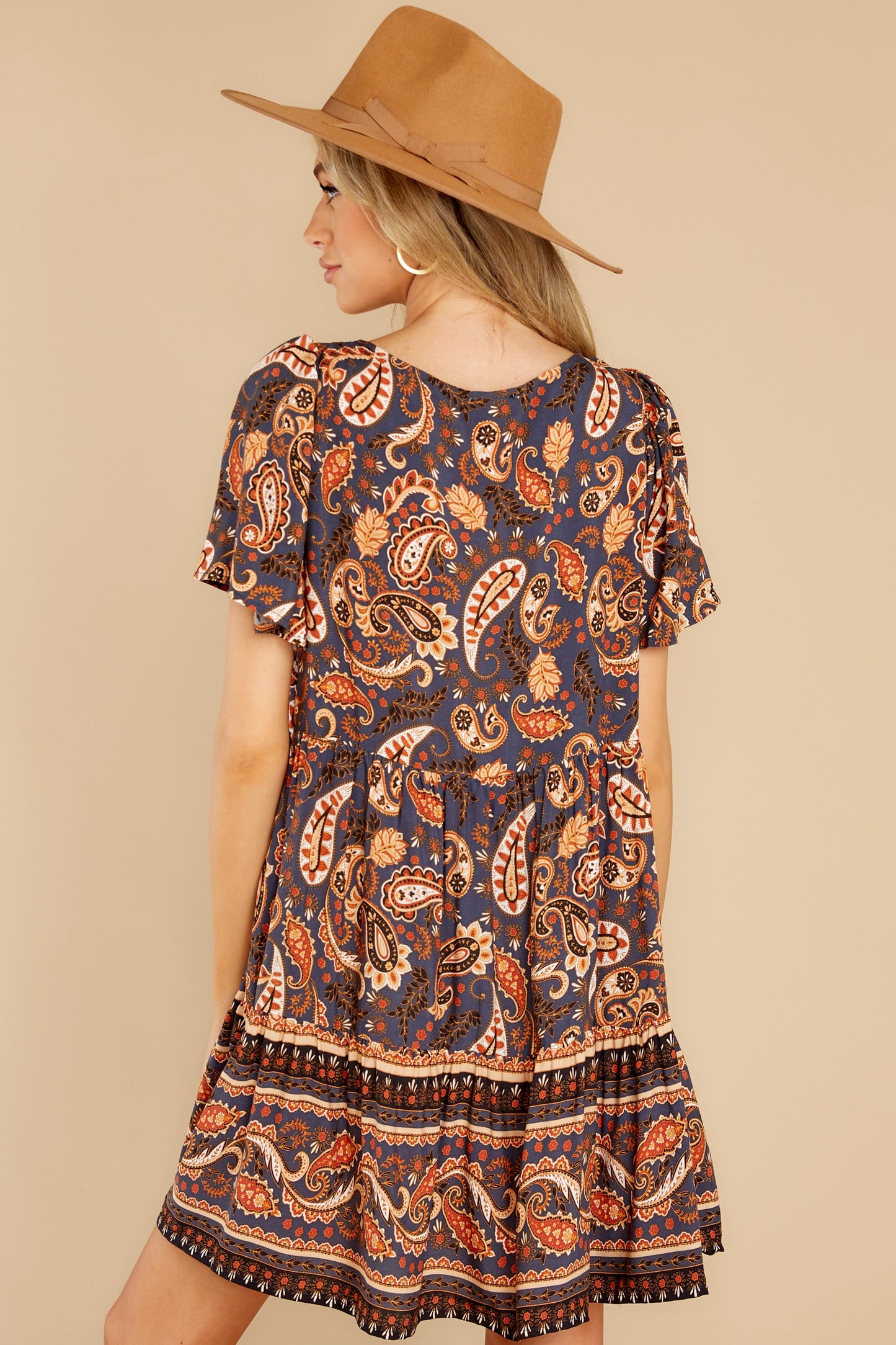 Annual Festivities Indigo And Rust Print Dress
