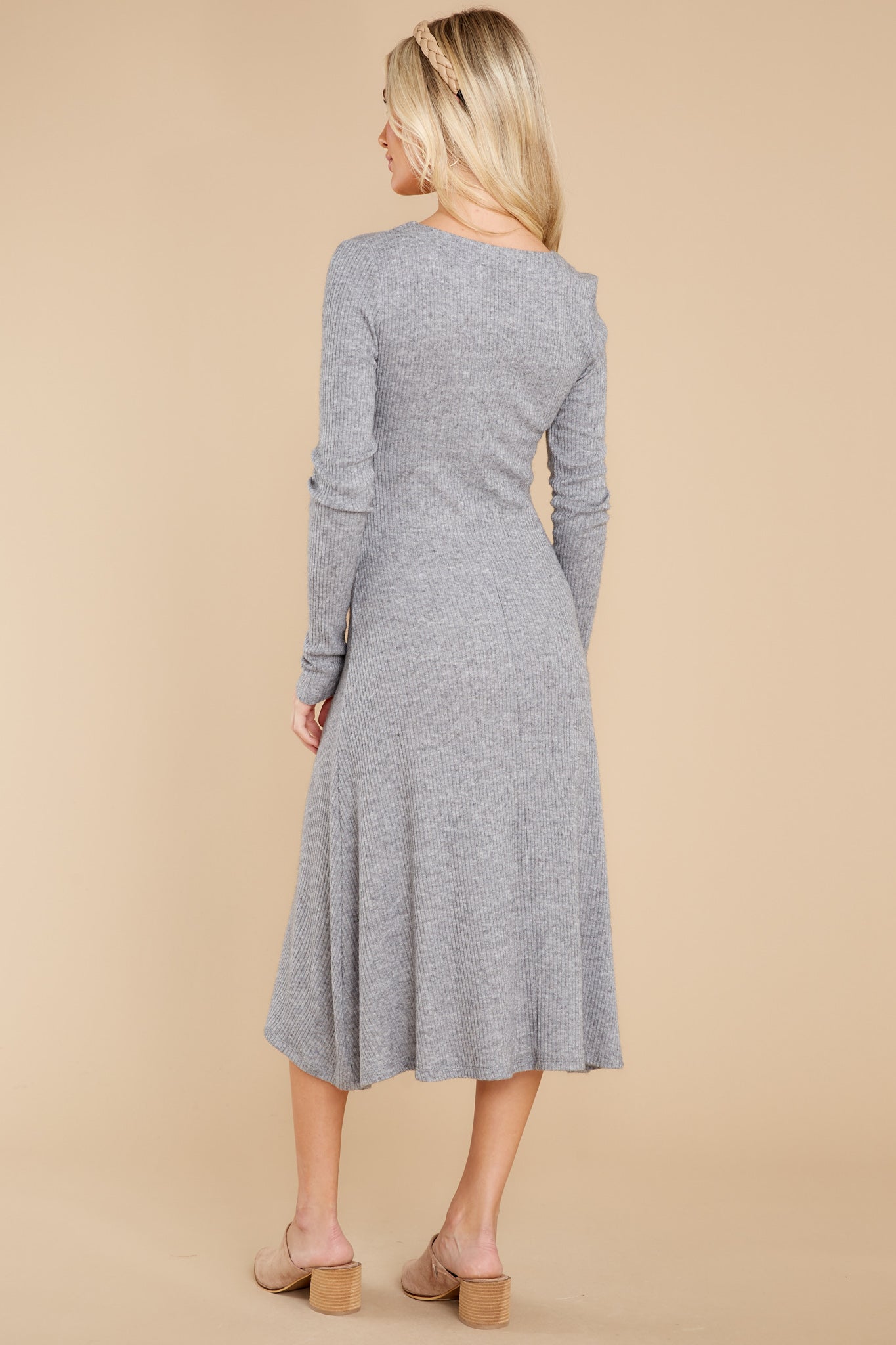 Keep It Uptown Heather Grey Knit Midi Dress