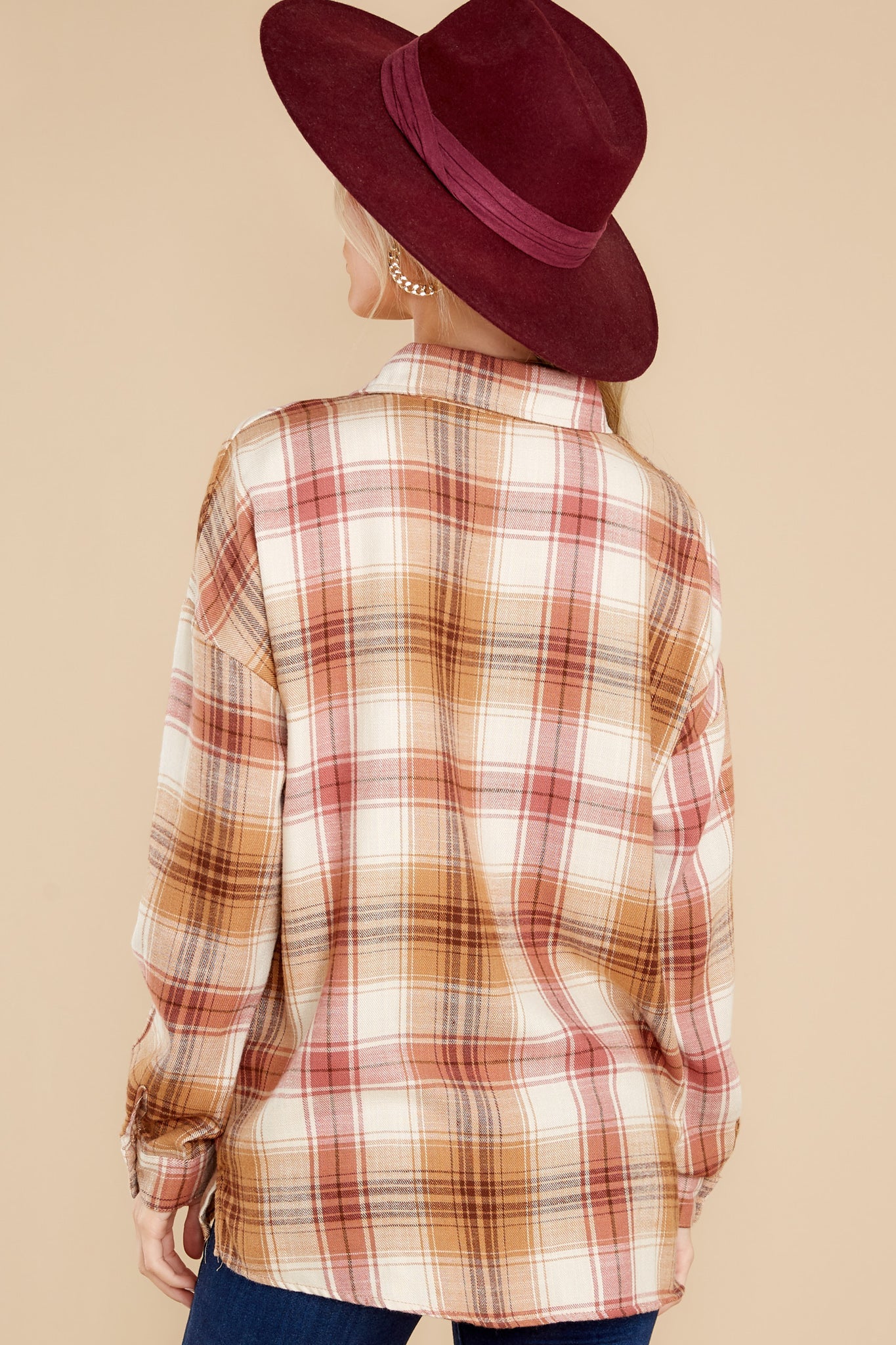 Into Autumn Tan Multi Plaid Top