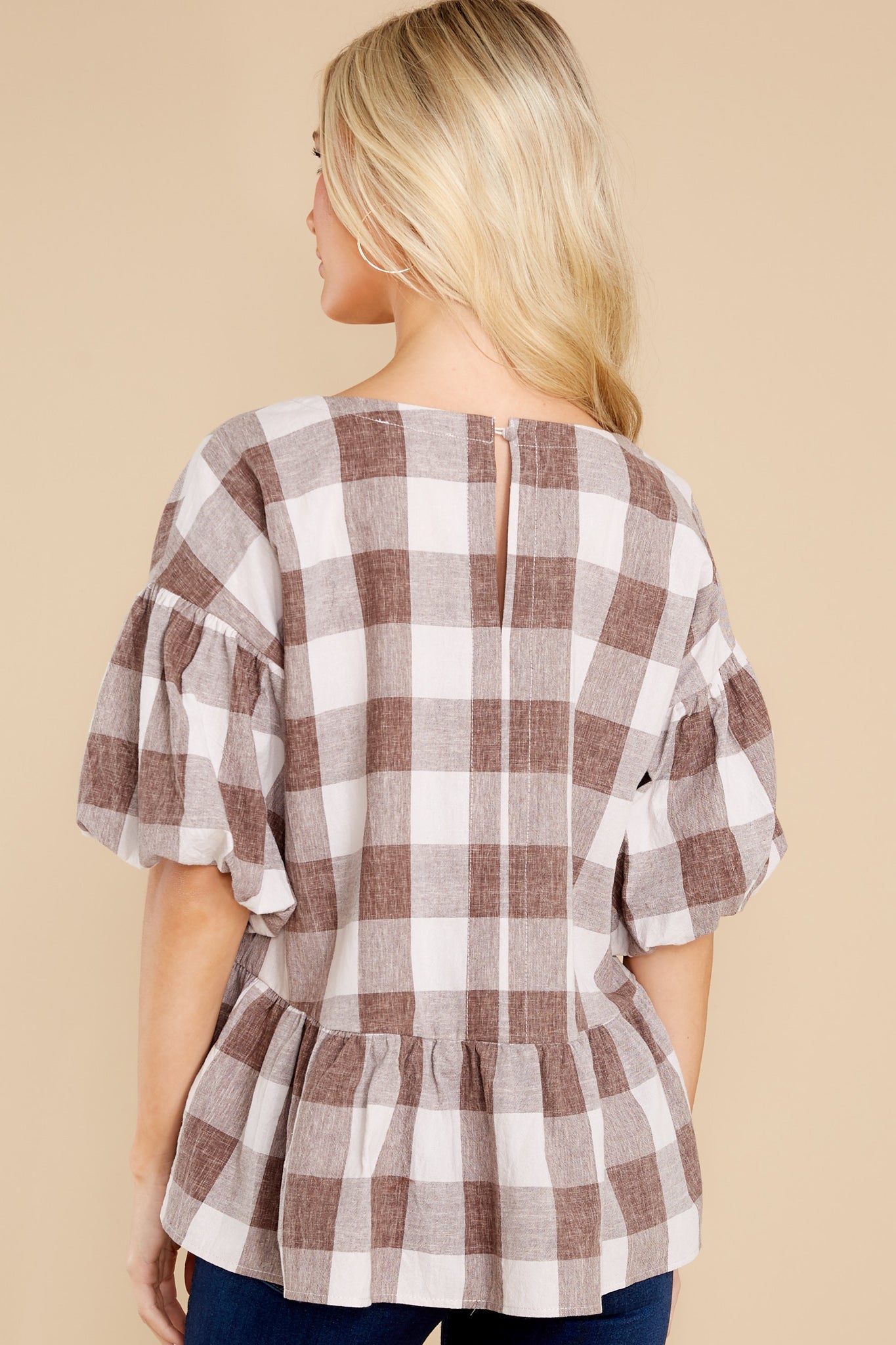 In For A Surprise Cocoa Gingham Top