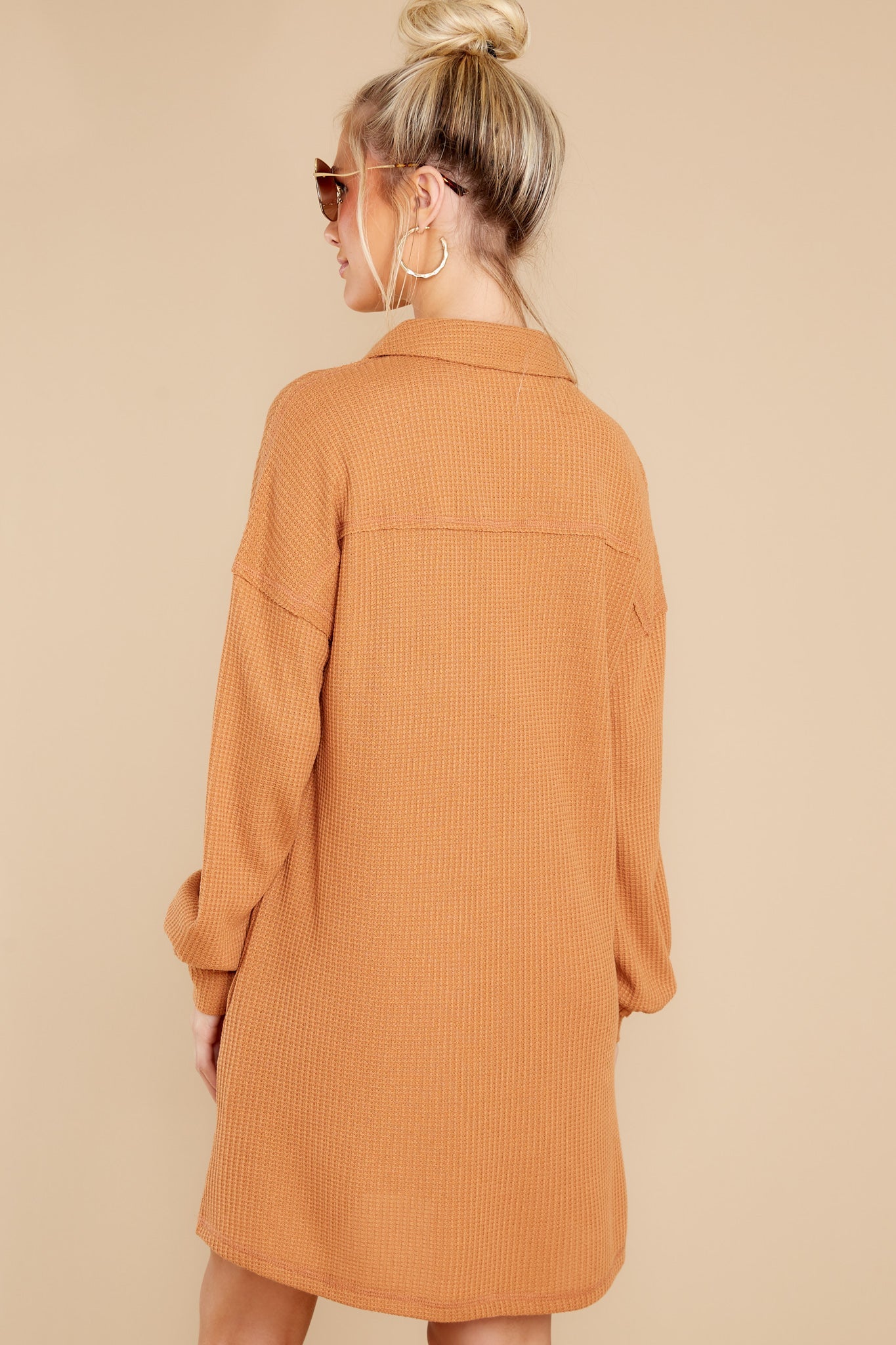 Know Your Worth Camel Waffle Knit Dress