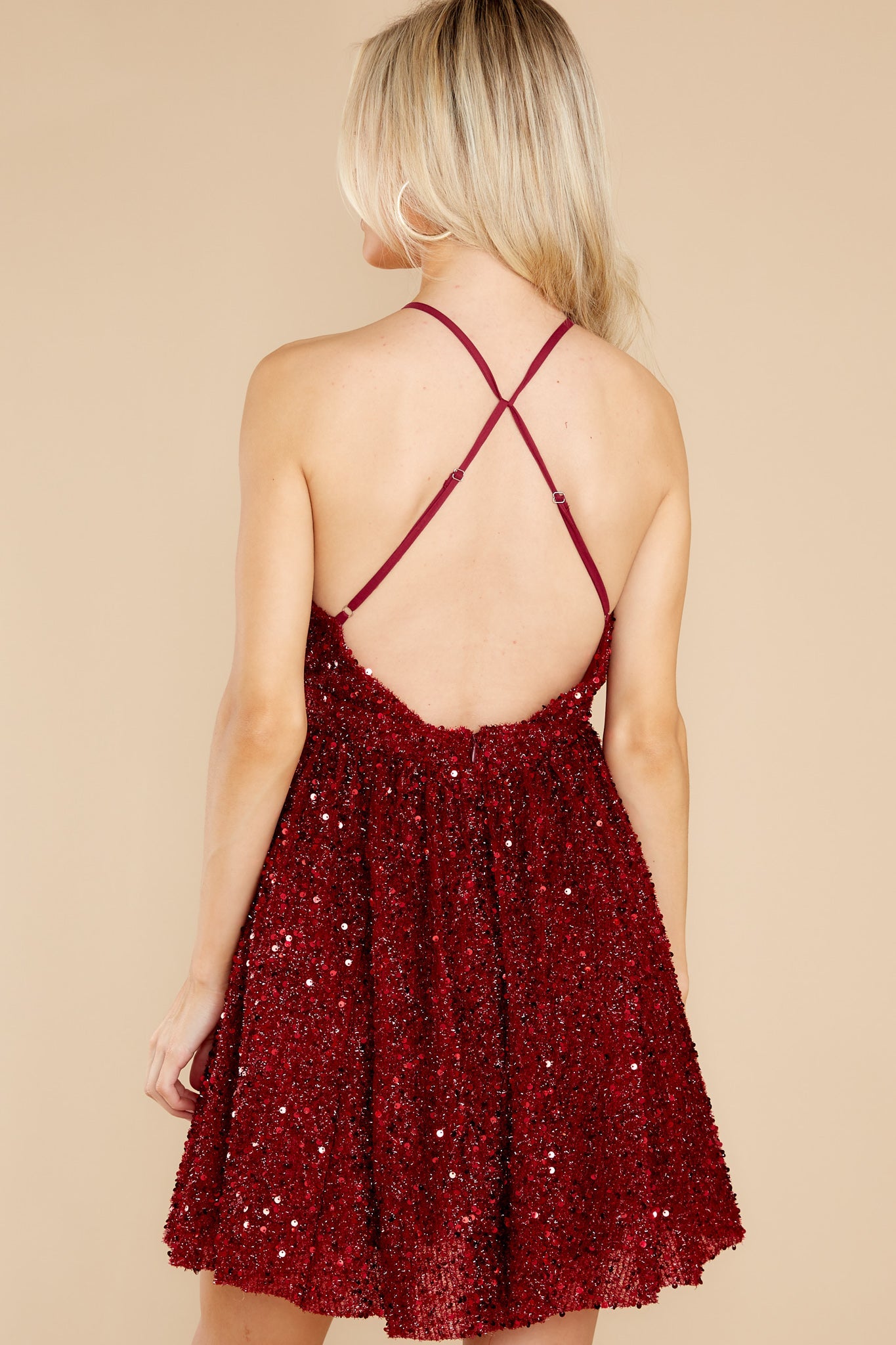It's No Secret Wine Sequin Dress