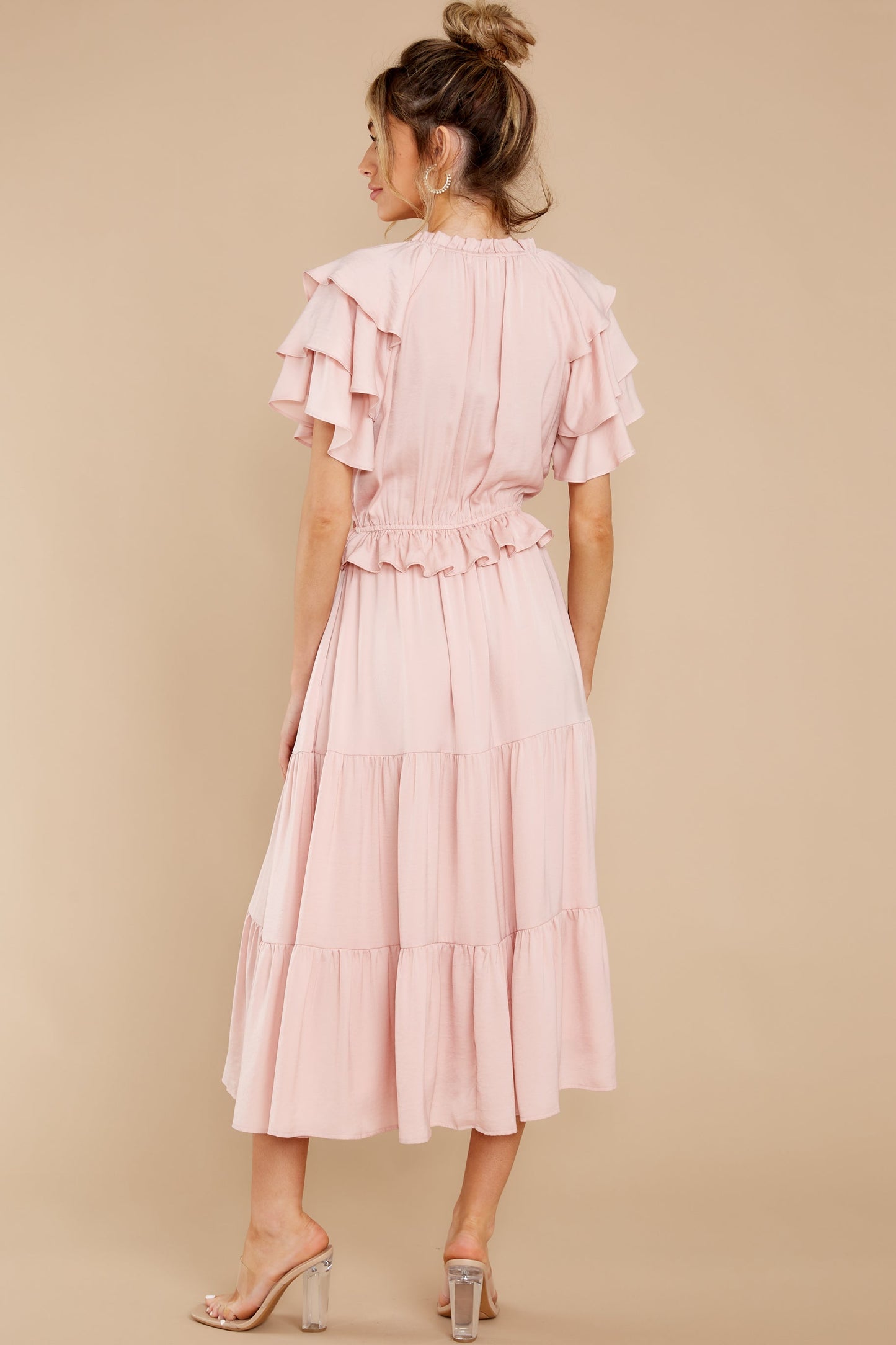 Frilled With You Blush Pink Midi Dress