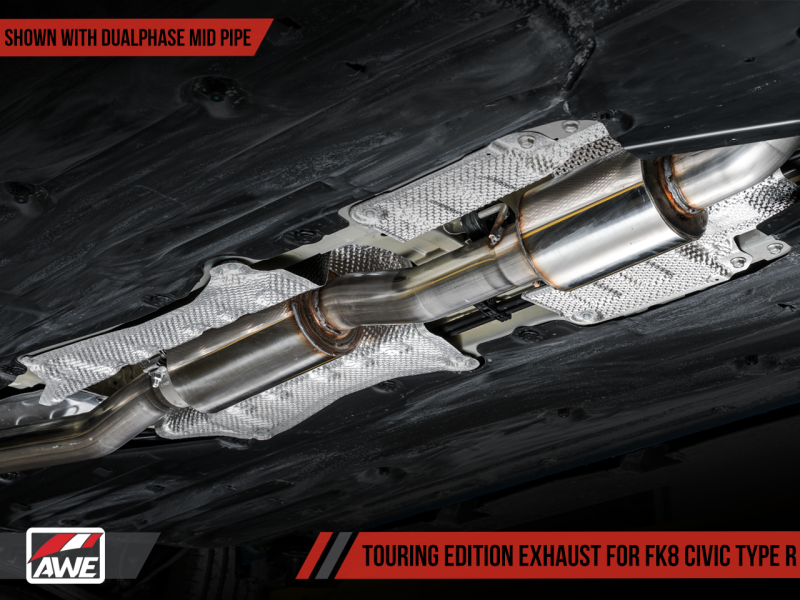 AWE Tuning 2017+ Honda Civic Type R Touring Edition Exhaust w/Front & Mid Pipe - Diamond Blk Tips (awe3015-43000)