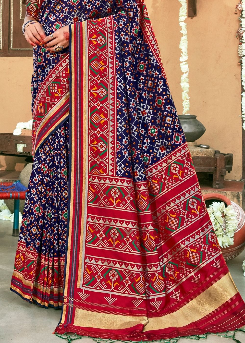 Navy Blue Woven Patola Silk Saree