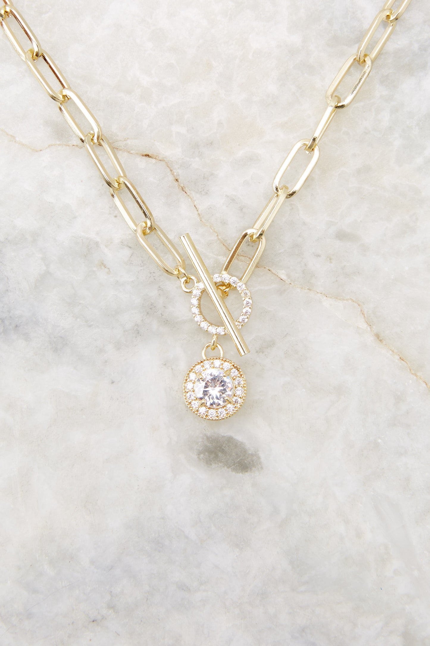 Drop Crystal Toggle Gold Necklace