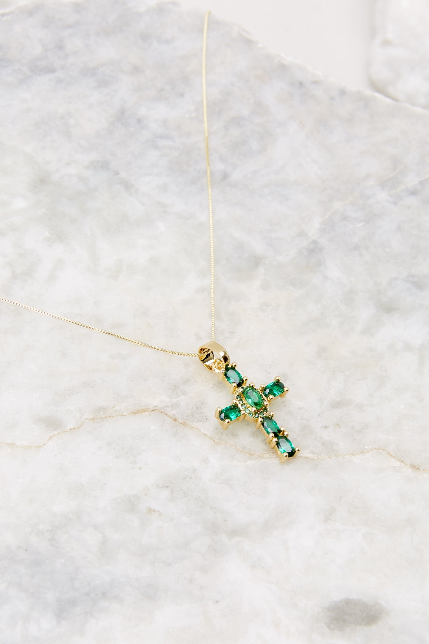 Eternity Emerald Green Cross Necklace