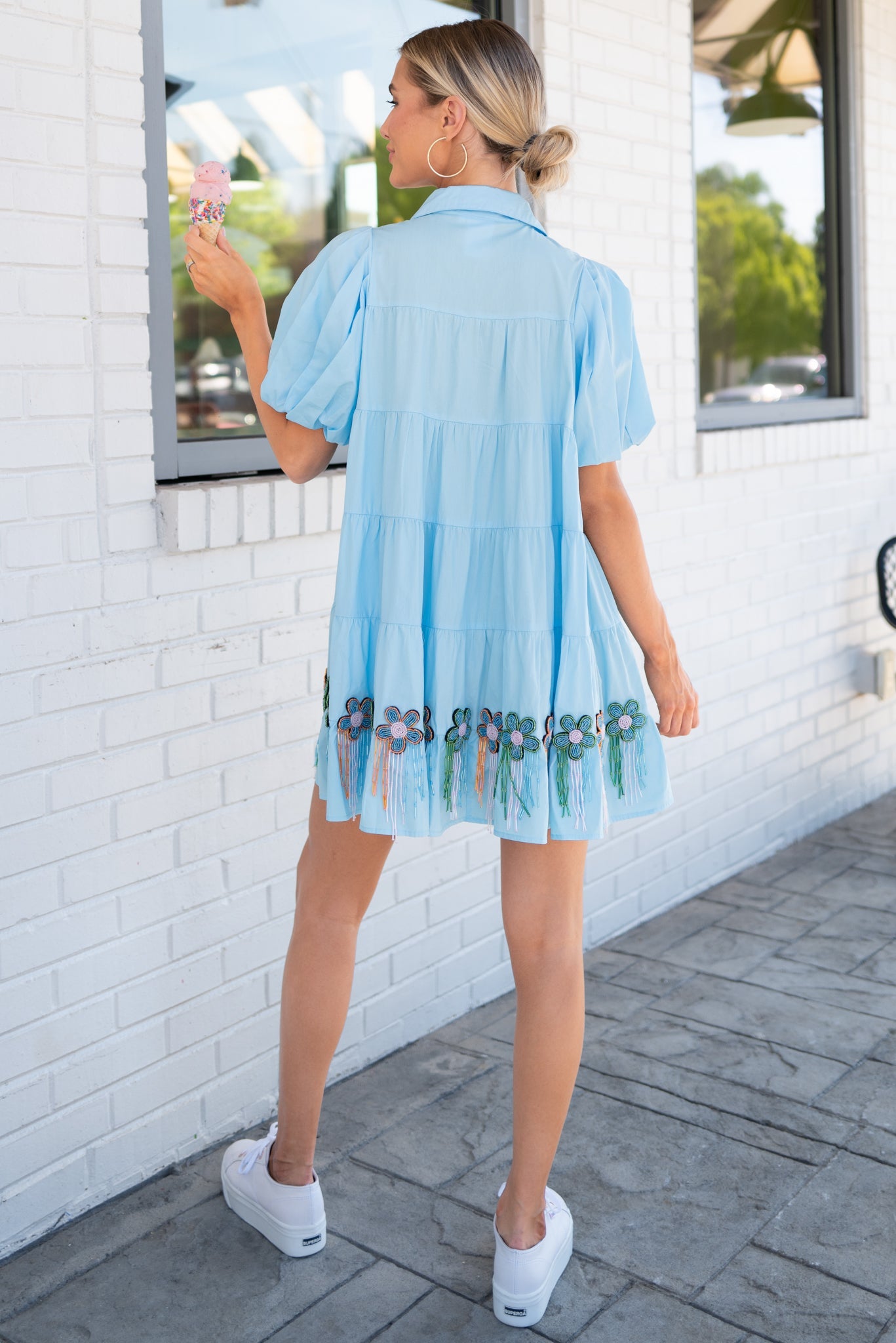 Bead Fringe Flower Cotton Dress