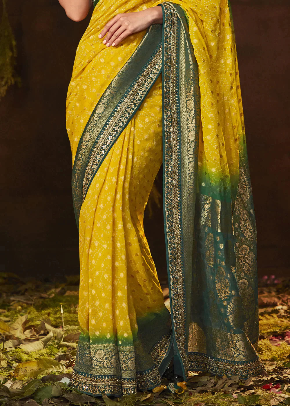 Canary Yellow Zari Weaving Georgette Silk Saree with Embroidery Designer Blouse