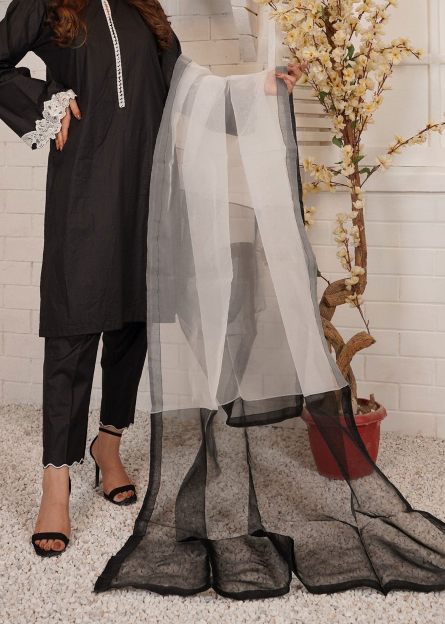 AKS E JAHAN - Black & White Dupatta - DO-A-004A