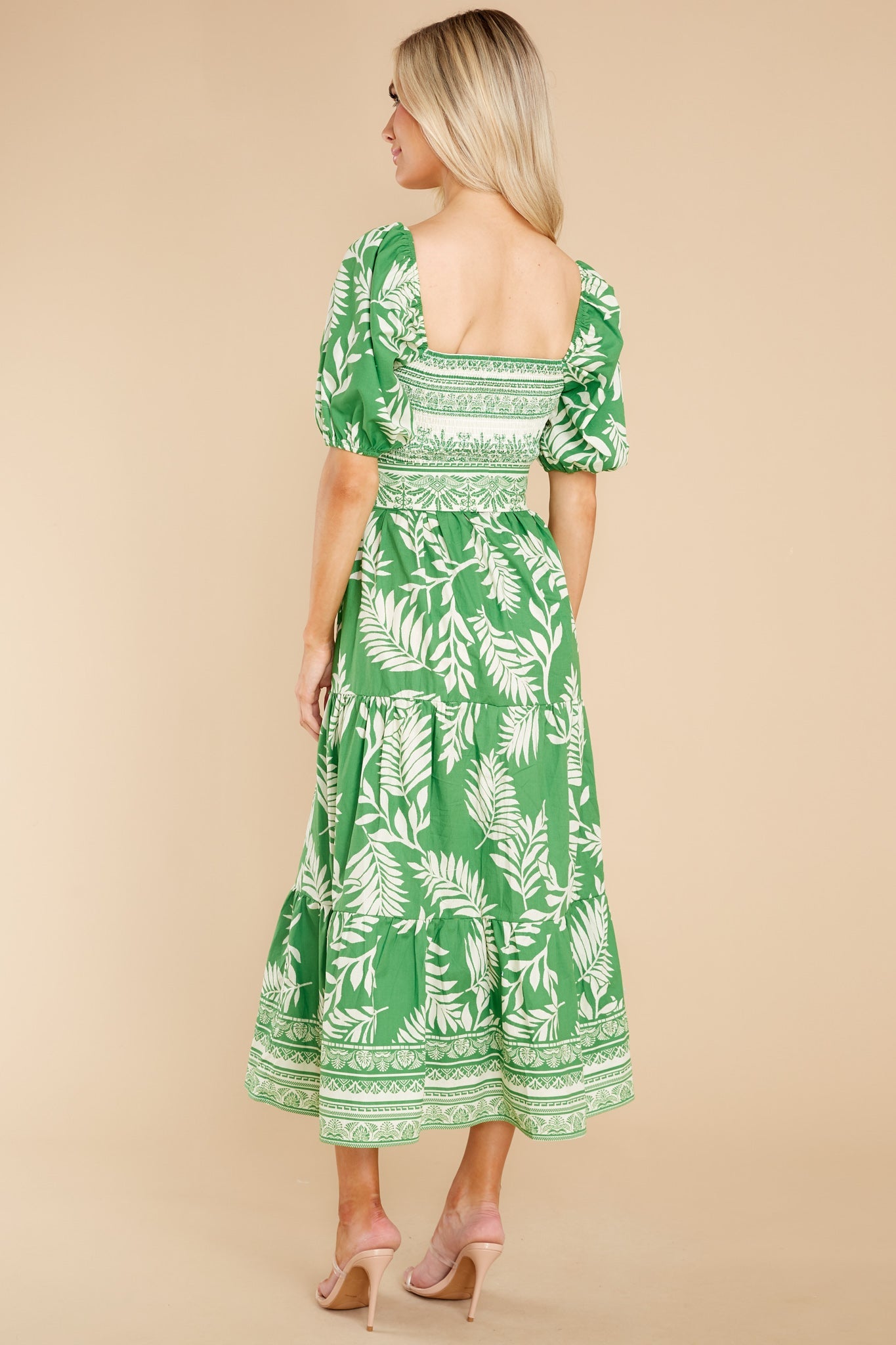 A New Journey Green Print Midi Dress