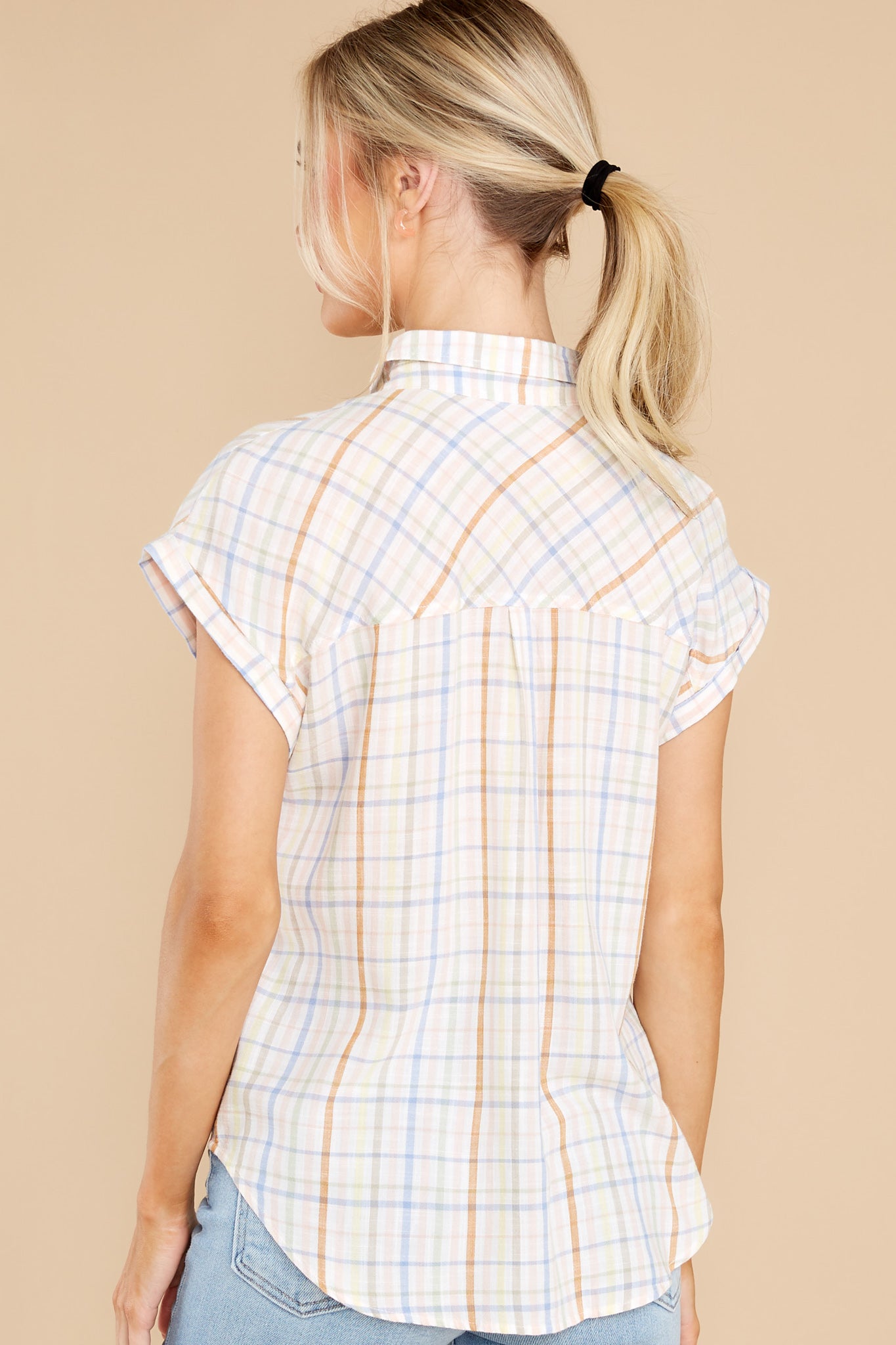 Plain And Sweet White Multi Plaid Top